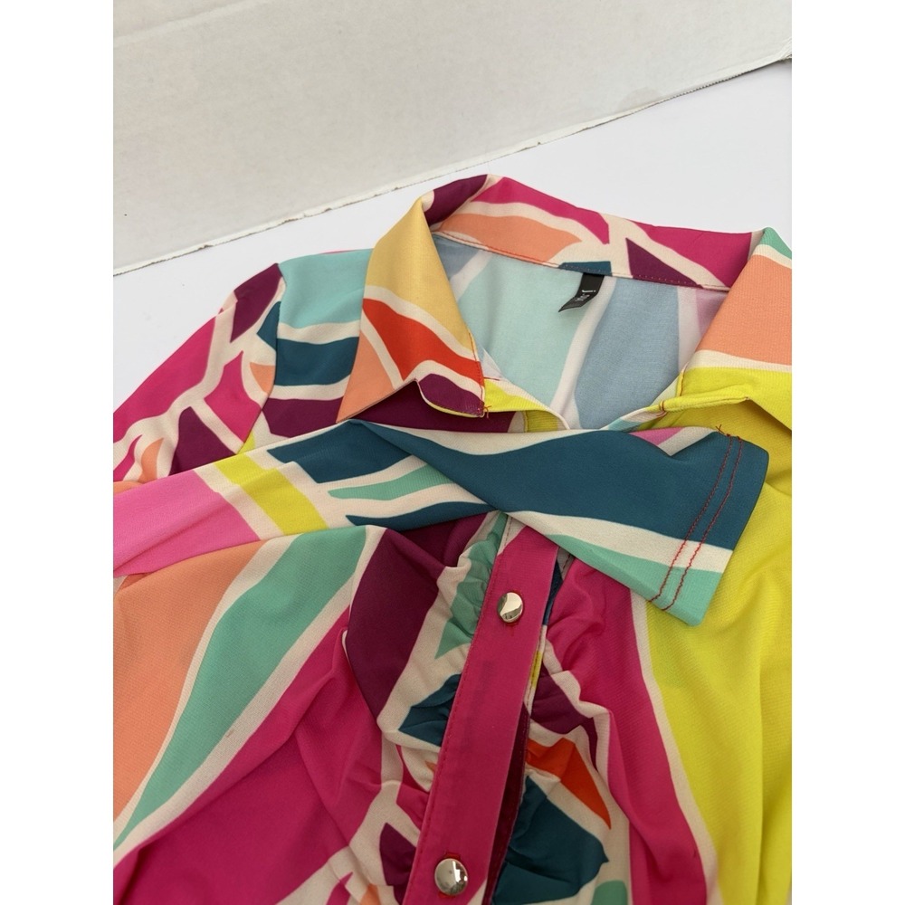 J. Our Multi-Colored Abstract Ruched Long Sleeved‎ Dress Size Small Polyester